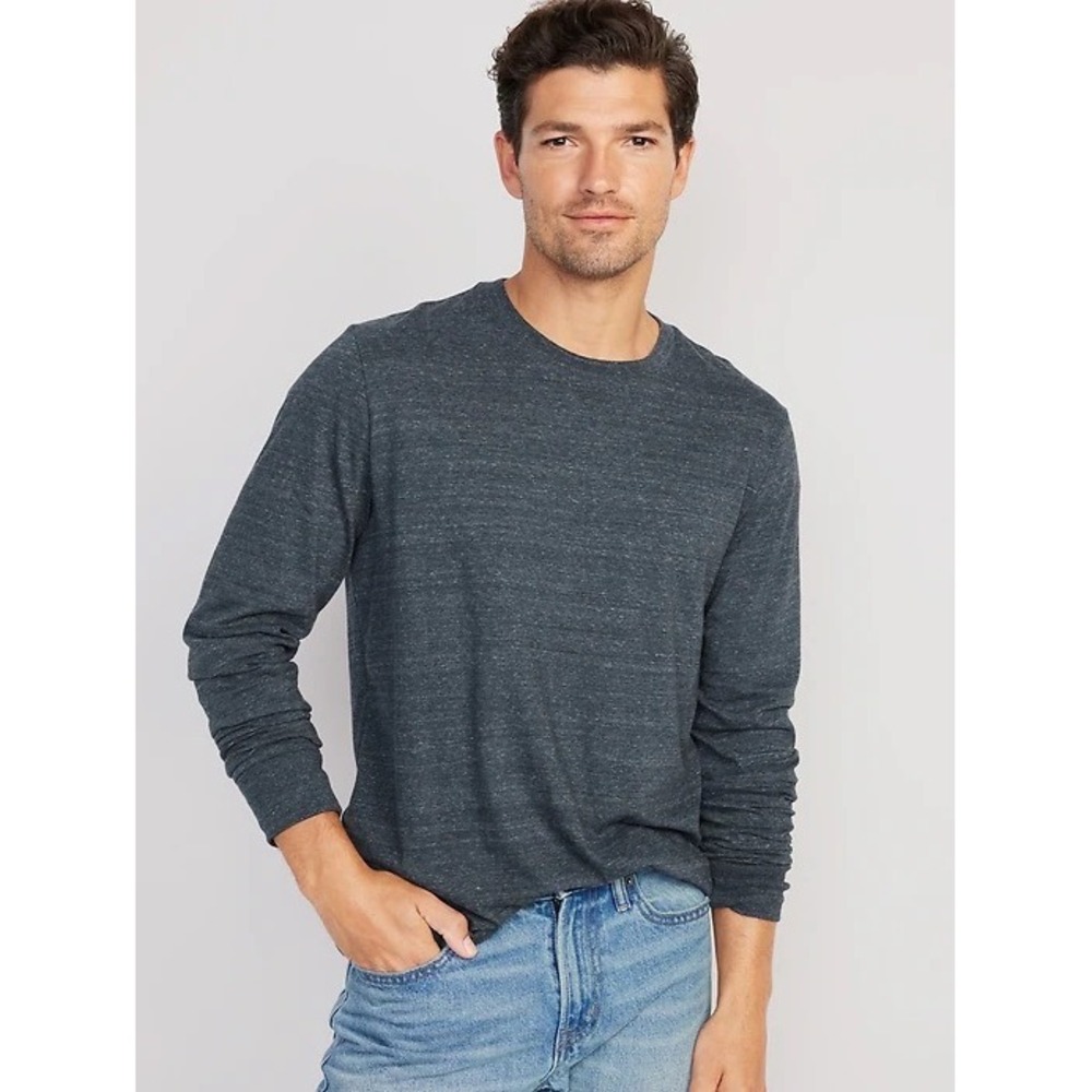 Old Navy Mens‎ XL Soft-Washed Heathered Gray Long Sleeve Crewneck T-Shirt NWT